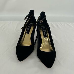 BCBG Black Suede Heels with Gold Studs